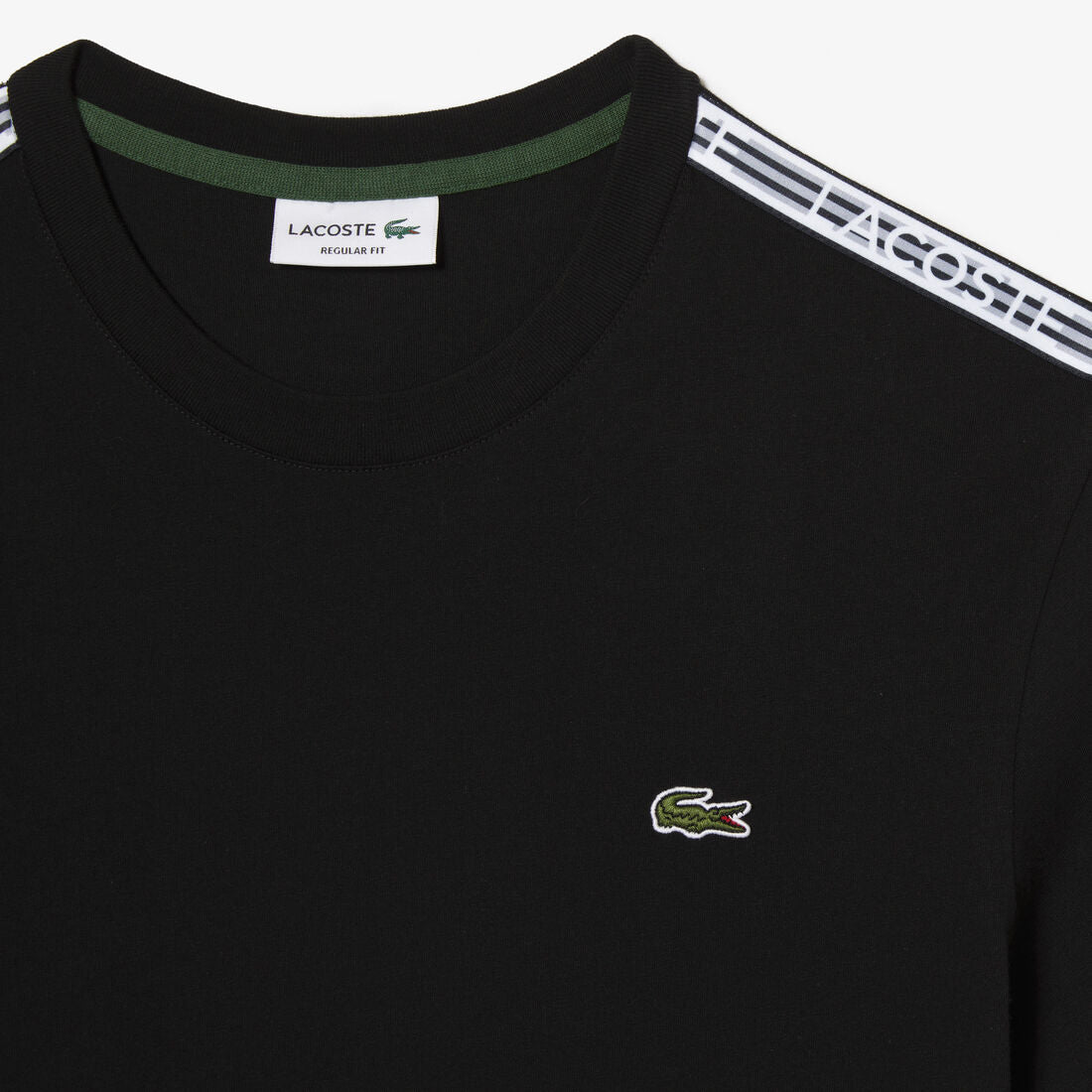 Men's Lacoste Regular Fit Logo Stripe T-shirt (BLACK)